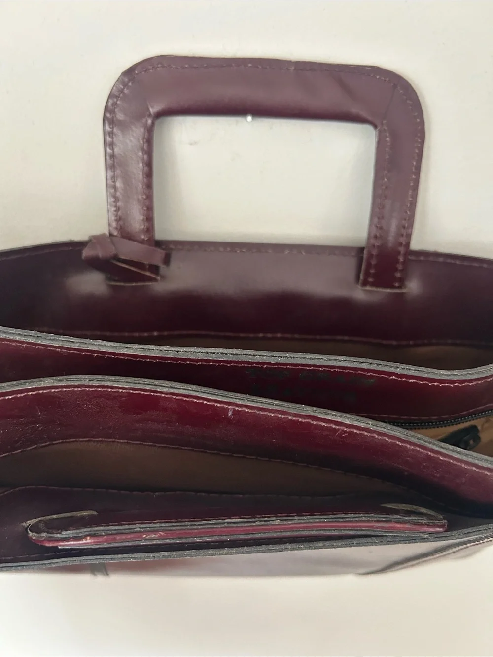 Burgundy Leather Briefcase with Padded Handle